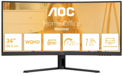 Монитор AOC CU34B3E, 34" Curved, 3440×1440, 120 Гц, 21:9